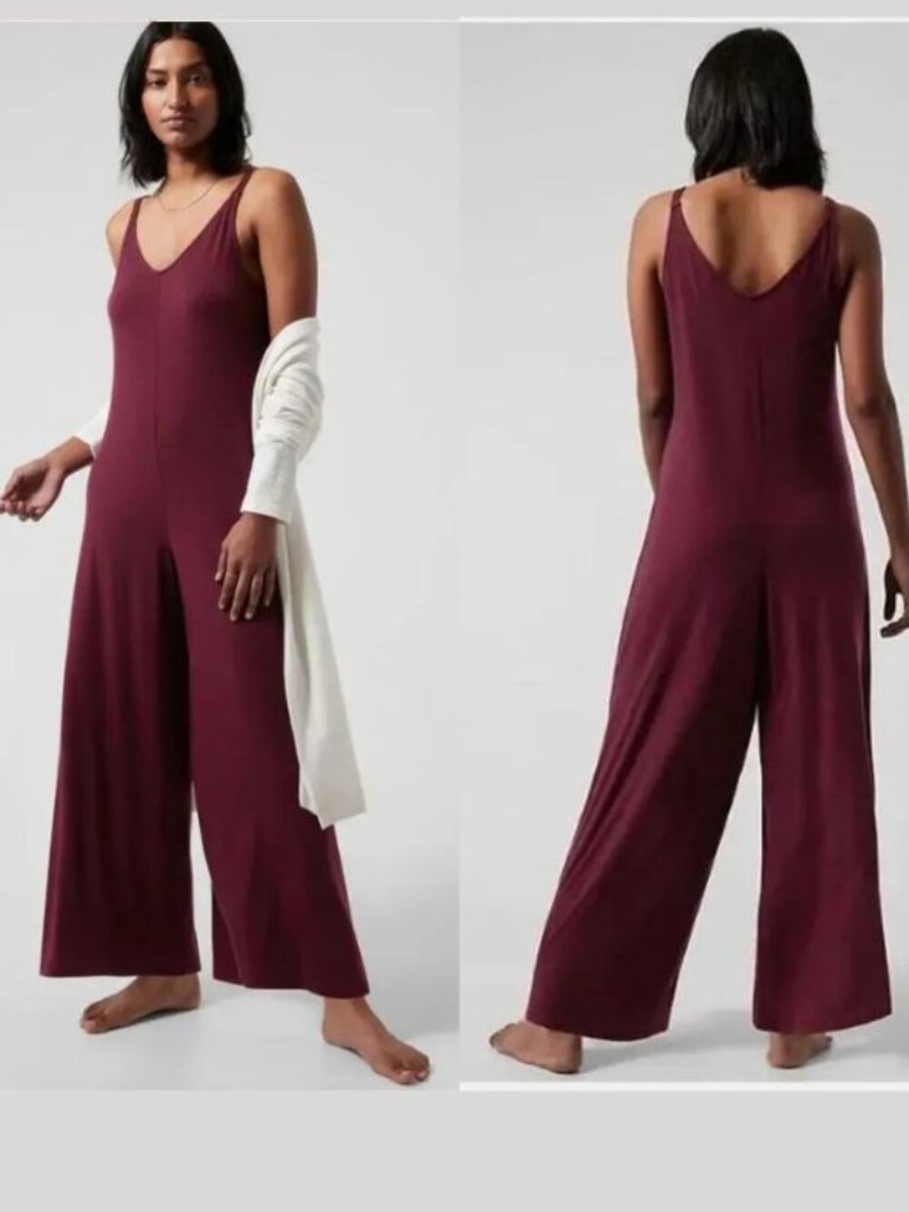 Athleta - Nighttime Bliss Sleep V-Neck Romper 981316 | XS | Burgundy Eggplant